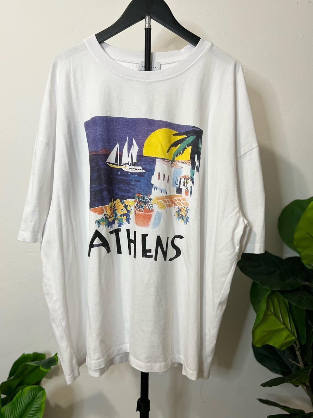 Topshop Athens Greece Oversized Graphic Tee White Travel T-Shirt Size L